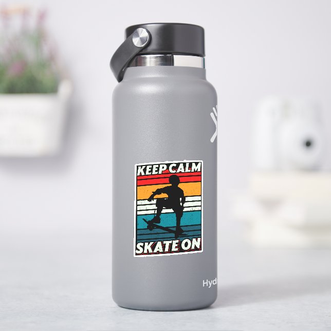 Keep Calm Retro Sunset Skateboard Kiss Cut Vinyl (HydroFlask)
