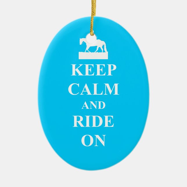 Keep calm & ride on (light blue) ceramic tree decoration (Front)