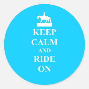 Keep calm & ride on (light blue) classic round sticker