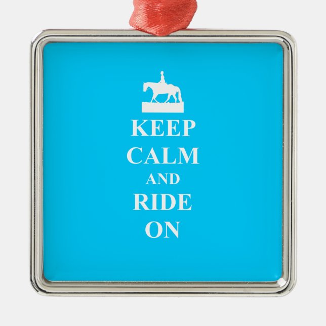 Keep calm & ride on (light blue) metal tree decoration (Front)