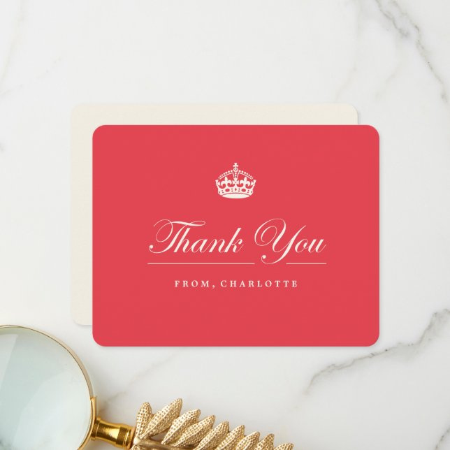Keep Calm Royal Crown Chic Red 21st Birthday Party Thank You Card (Front/Back In Situ)