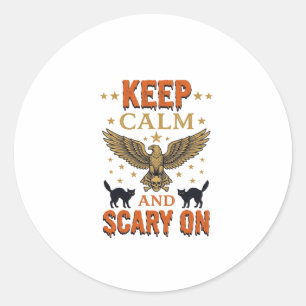 Keep Calm Scary On Vintage Halloween Vector Design Classic Round Sticker