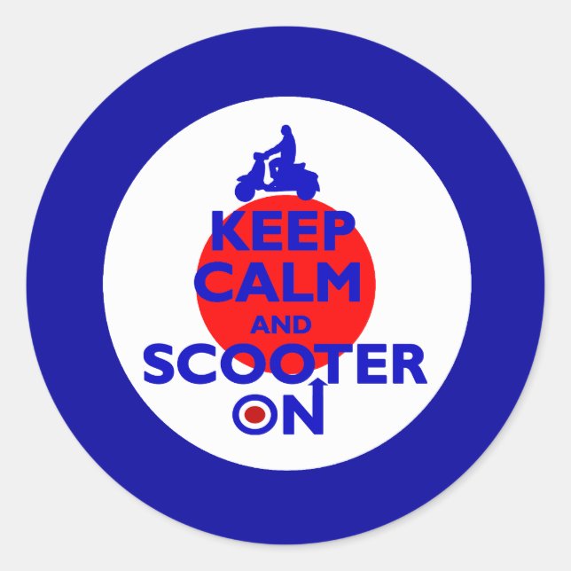 Keep Calm Scooter on Mod target Classic Round Sticker (Front)