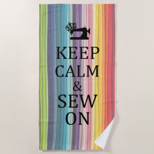 Keep Calm Sew On Crafts Rainbow Fabric Dark Text Beach Towel