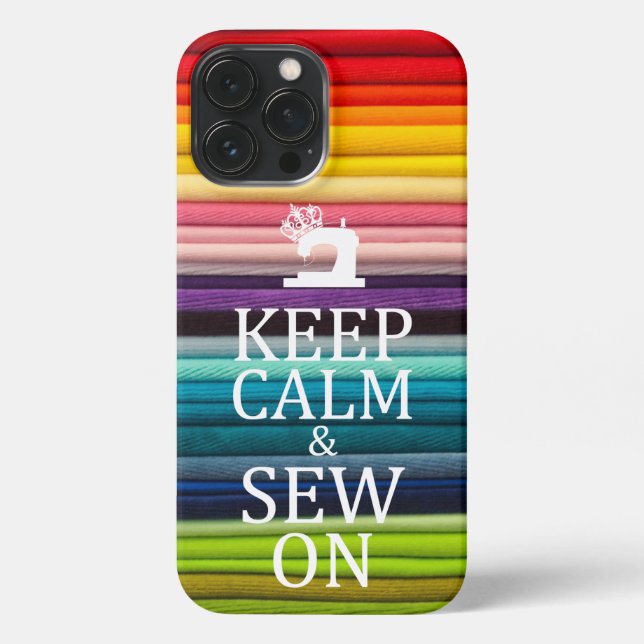 Keep Calm Sew On Crafts Rainbow Fabric iPhone Case (Back)