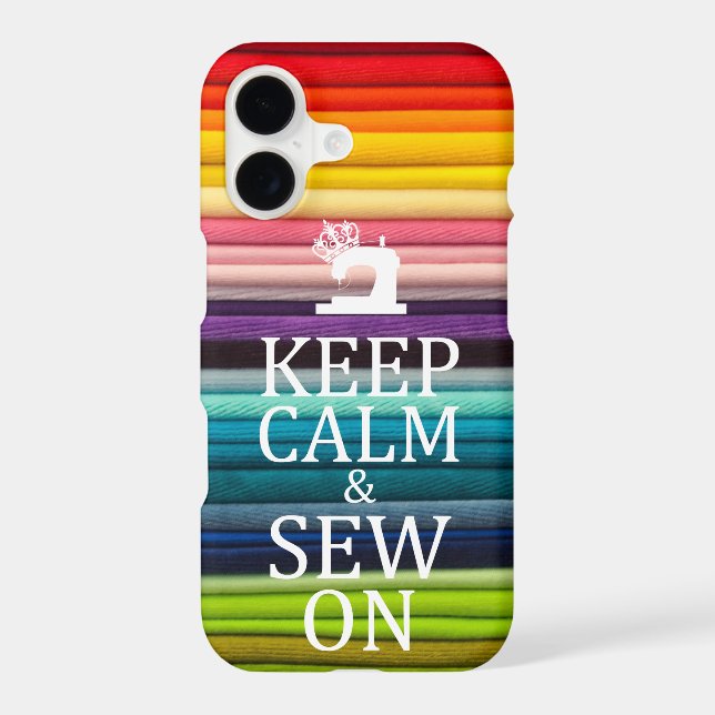 Keep Calm Sew On Crafts Rainbow Fabric iPhone Case (Back)