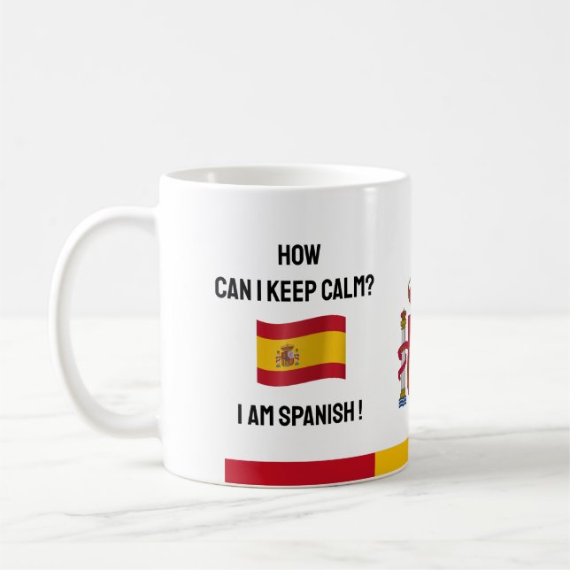 Keep Calm Spain & Funny Text, Spanish Flag Coffee Mug (Left)