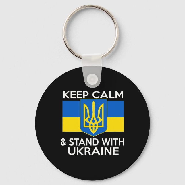 Keep Calm Stand With Ukraine Flag Coat Of Arms Sup Key Ring (Front)