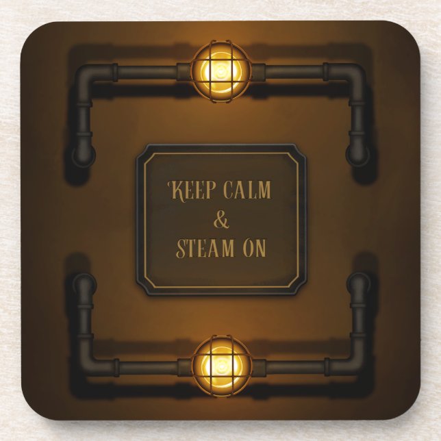 "Keep Calm & Steam On" Machine Age Steampunk Coaster (Front)