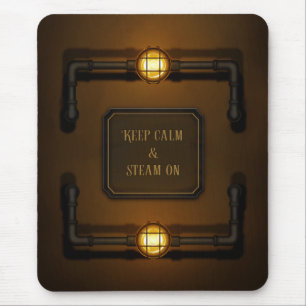 "Keep Calm & Steam On" Steampunk Industrial Sign Mouse Mat