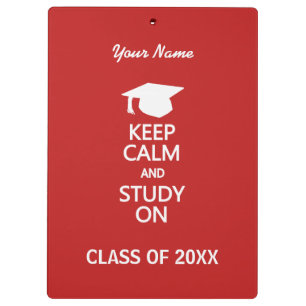 Keep Calm & Study On custom colour clipboard