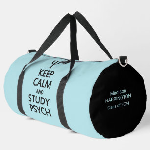 Keep Calm & Study Psych custom name, text & colour Duffle Bag