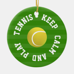 KEEP CALM TENNIS BALL - Personalised TEXT Ceramic Tree Decoration