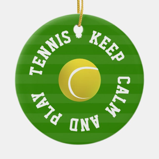 KEEP  CALM TENNIS BALL - Personalised TEXT Ceramic Tree Decoration (Front)