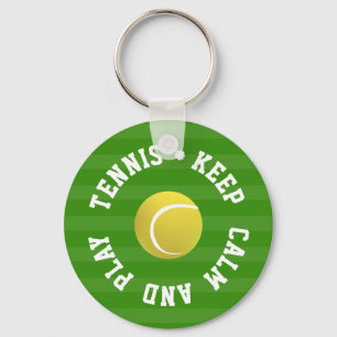 KEEP  CALM TENNIS BALL - Personalised TEXT Key Ring