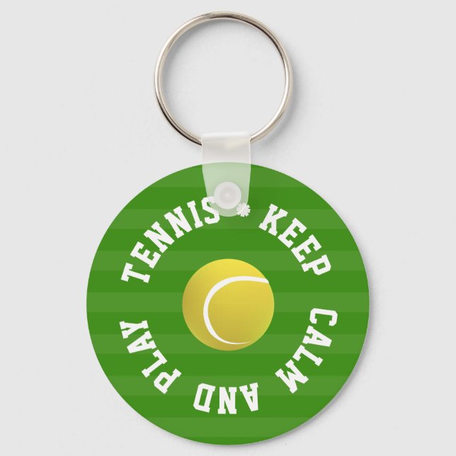 KEEP  CALM TENNIS BALL - Personalised TEXT Key Ring (Front)