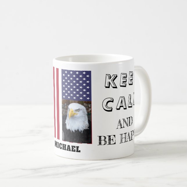 Keep Calm with USA Flag & Bald Eagle photo Coffee Mug (Front Right)