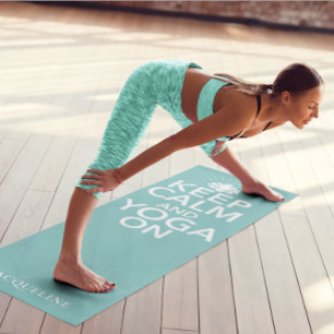 Keep Calm Yoga On Monogram Lotus Mint Green Yoga Mat