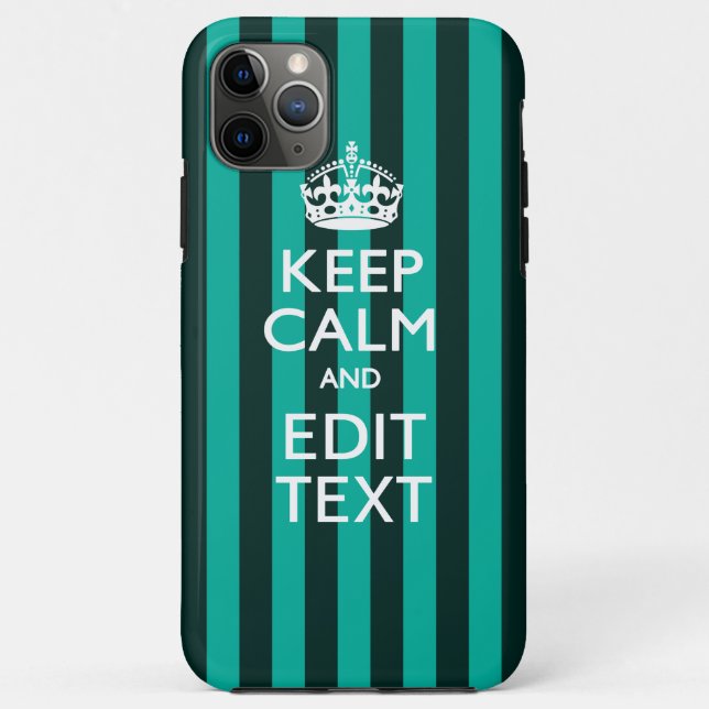 Keep Calm Your Text on Turquoise Stripes Accent Case-Mate iPhone Case (Back)