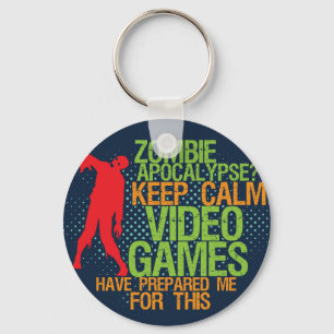 Keep Calm Zombie Apocalypse Funny Gamers Keychain