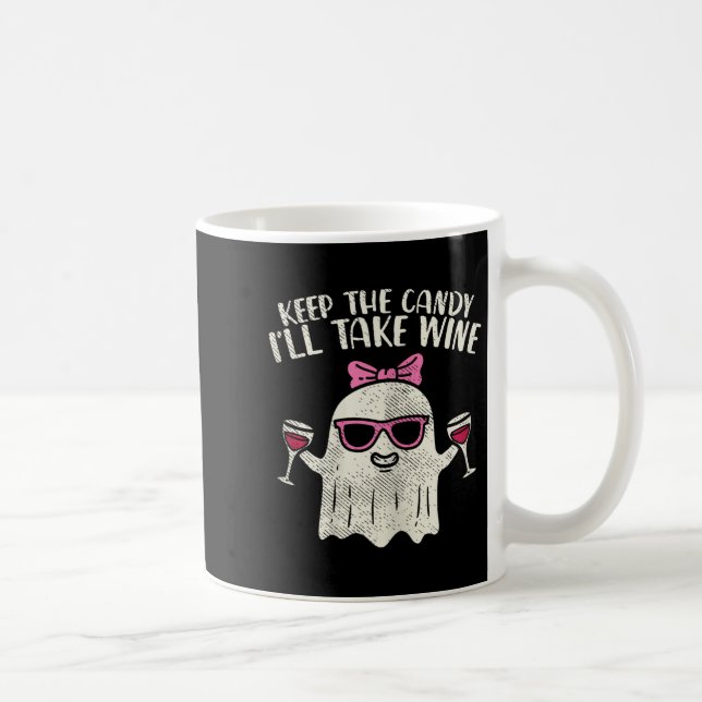 Keep Candy Ill Take Wine Ghost Funny Halloween Dri Coffee Mug (Right)