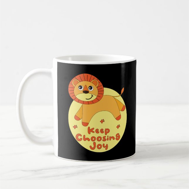 Keep choosing joy Kawaii lion jumping yellow orang Coffee Mug (Left)
