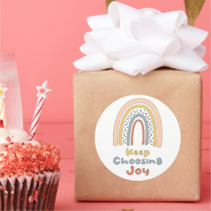 Keep choosing joy motivational colourful rainbow classic round sticker