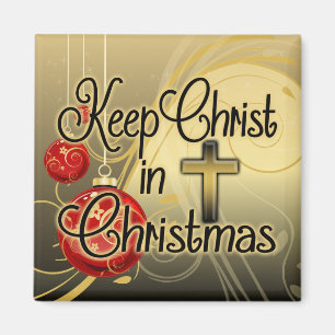 Keep Christ in Christmas, Gold/Red Christian Magnet