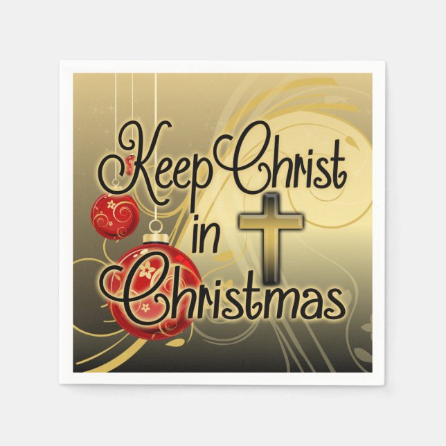 Keep Christ in Christmas, Gold/Red Christian Napkin (Front)