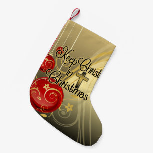 Keep Christ in Christmas, Gold/Red Christian Small Christmas Stocking