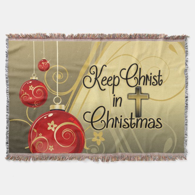 Keep Christ in Christmas, Gold/Red Christian Throw Blanket (Front)