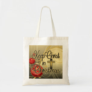 Keep Christ in Christmas, Gold/Red Christian Tote Bag