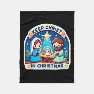 Keep Christ In Christmas Nativity Scene Manger Jes Fleece Blanket