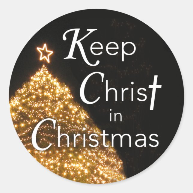 Keep Christ in Christmas Sticker w Tree, Round (Front)