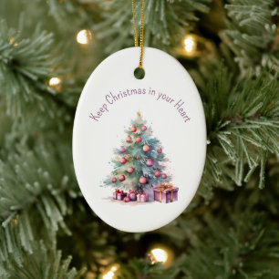Keep Christmas in your Heart Custom Text Tree Oval Ceramic Tree Decoration