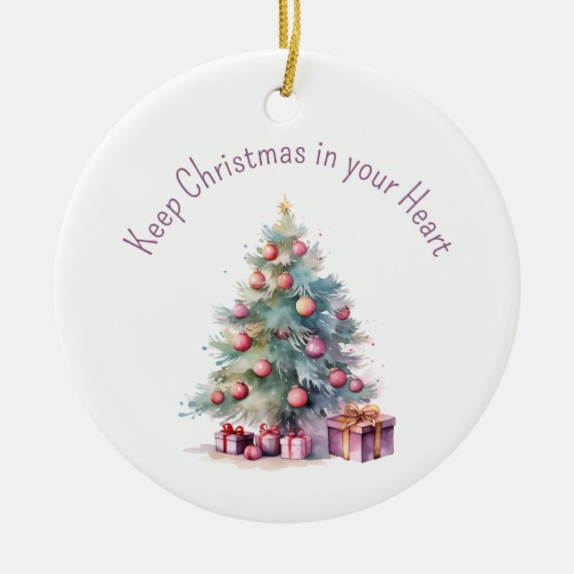 Keep Christmas in your Heart Editable Text Tree Ceramic Tree Decoration (Front)
