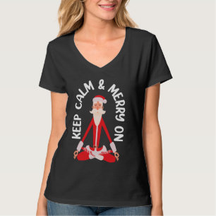 Keep Clam Santa Meditating Yoga Christmas Apparel T-Shirt
