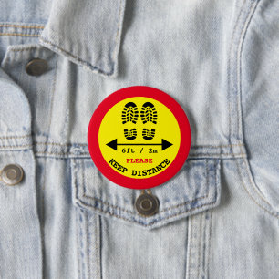 Keep Distance 6ft / 2m Apart - Social Distance 7.5 Cm Round Badge