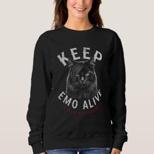 Keep Emo Alive Green Eyed Cat for Gothic Vibes Sweatshirt