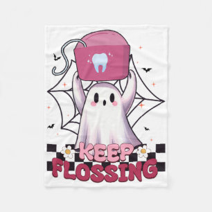 Keep Flossing Ghost Groovy Dental Hygiene Hallowee Fleece Blanket