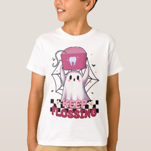 Keep Flossing Ghost Groovy Dental Hygiene Hallowee T-Shirt