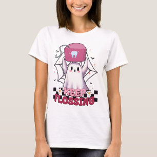 Keep Flossing Ghost Groovy Dental Hygiene Hallowee T-Shirt