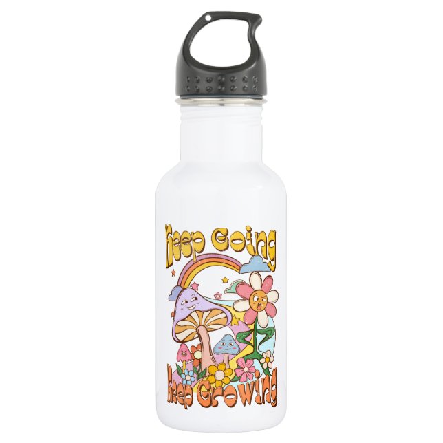 Keep Going, Keep Growing – Mushrooms & Flowers 532 Ml Water Bottle (Front)