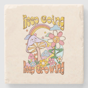 Keep Going, Keep Growing – Mushrooms & Flowers Stone Coaster