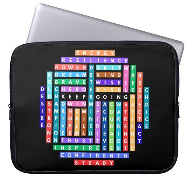 Keep Going Motivational Word Search Quest Circle Laptop Sleeve (Front)