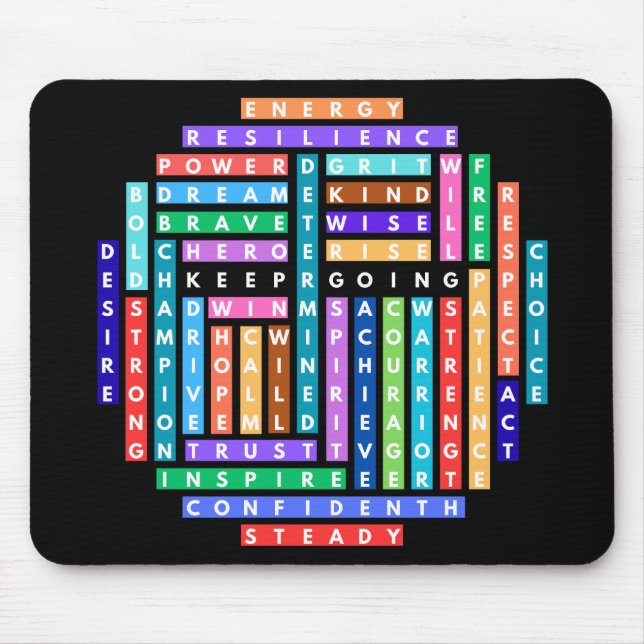 Keep Going Motivational Word Search Quest Circle Mouse Mat (Front)