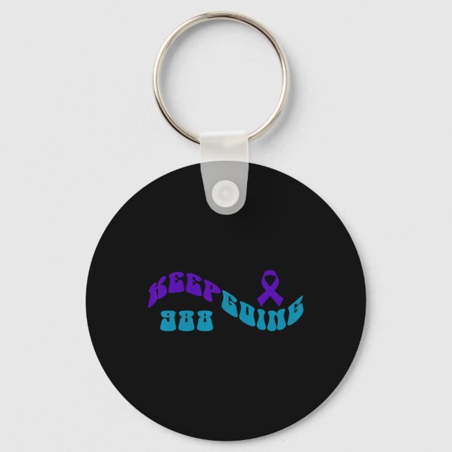 Keep Going Purple Teal Suicide Awareness Ribbon  Key Ring (Front)