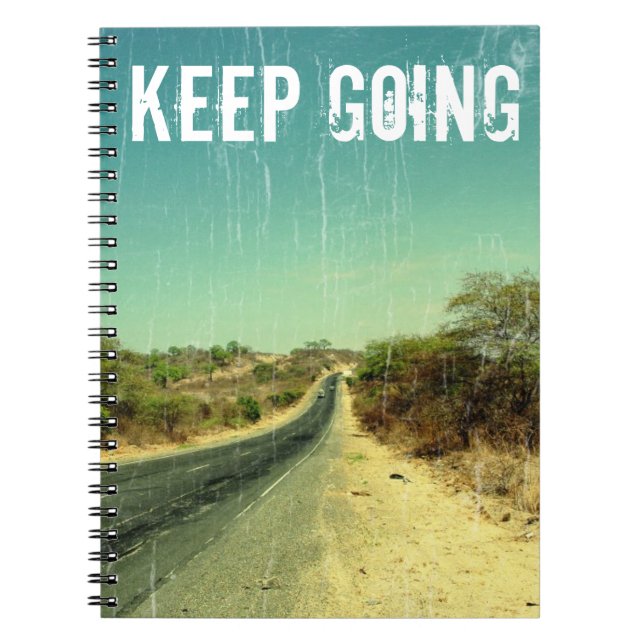 "Keep going" vintage photo of a road Notebook (Front)