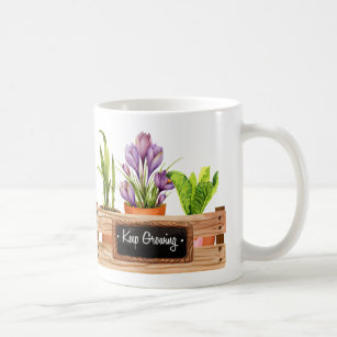 Keep growing chalkboard sign plant flower box coffee mug
