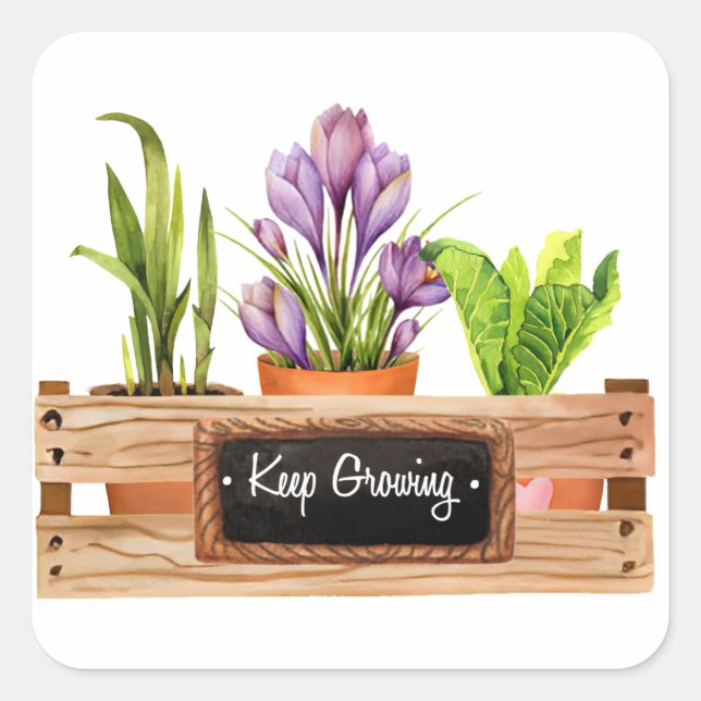 Keep growing chalkboard sign plant flower box square sticker (Front)
